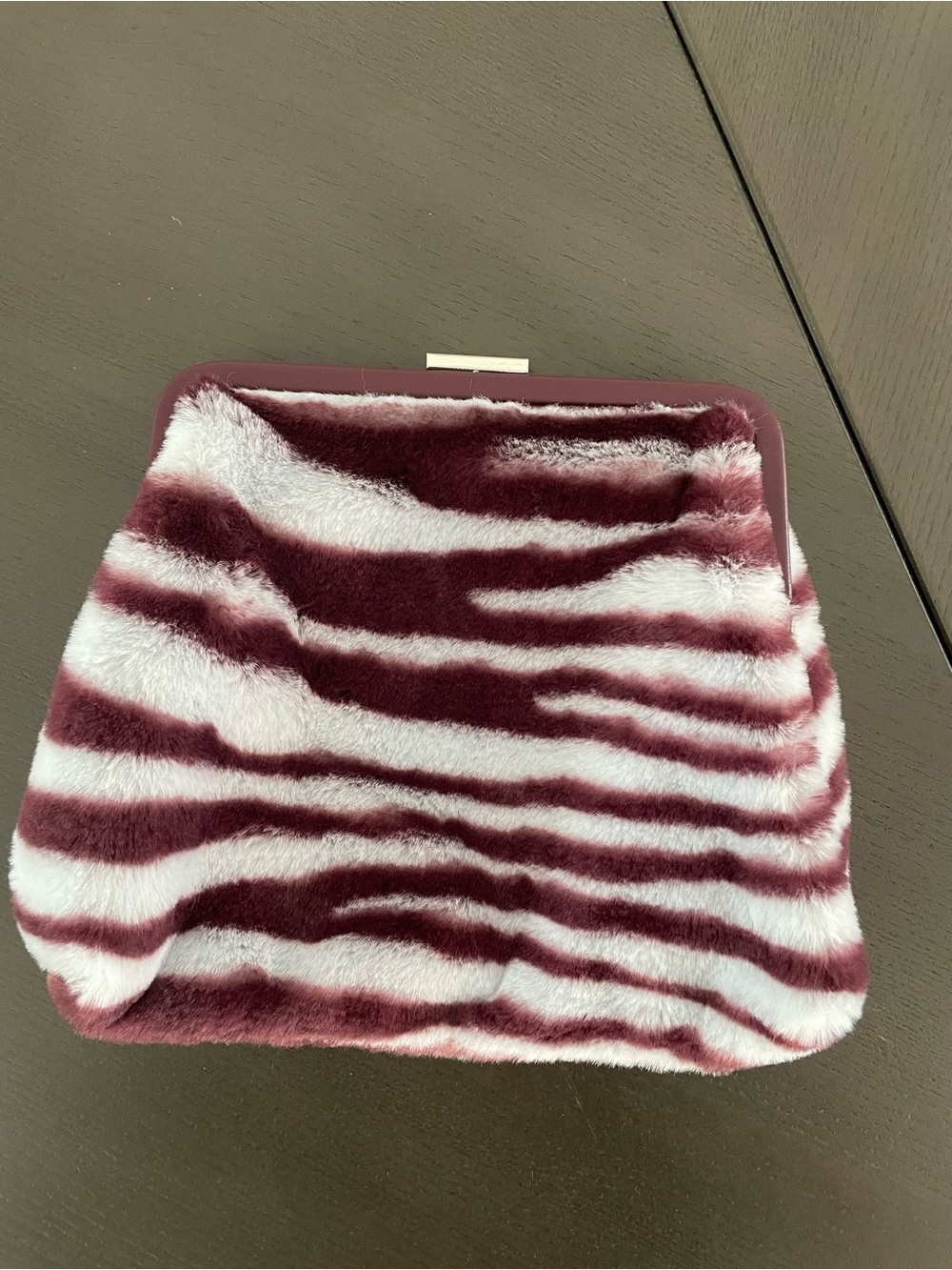 Zara Faux Fur Burgundy Frame-Top Chain Clutch